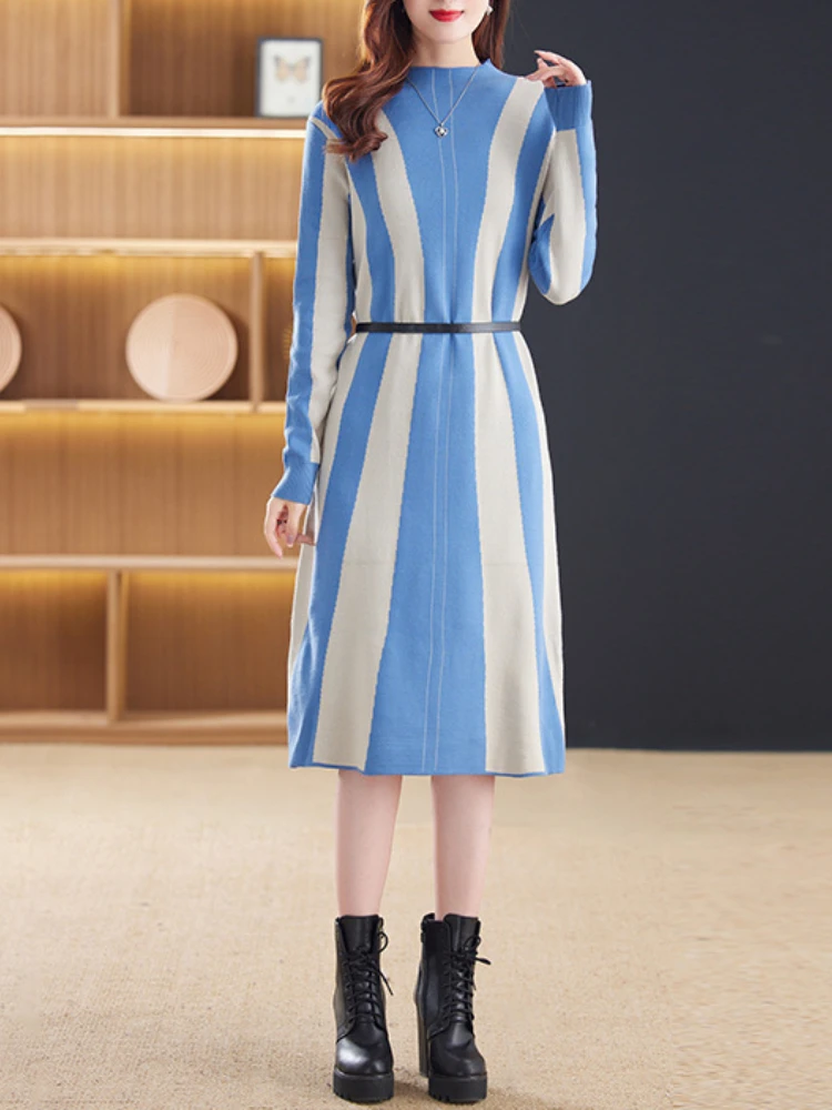 Autumn-Winter-Dress-Women-New-Korean-Fashion-Slim-Elegant-Striped ...