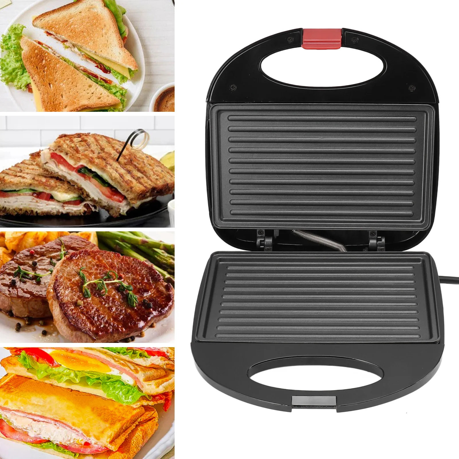 110V Panini Press Grill Nonstick Panini Sandwich Maker Double Sided Indoor Grill Sandwich Toaster for Cooking Baking 750W 3