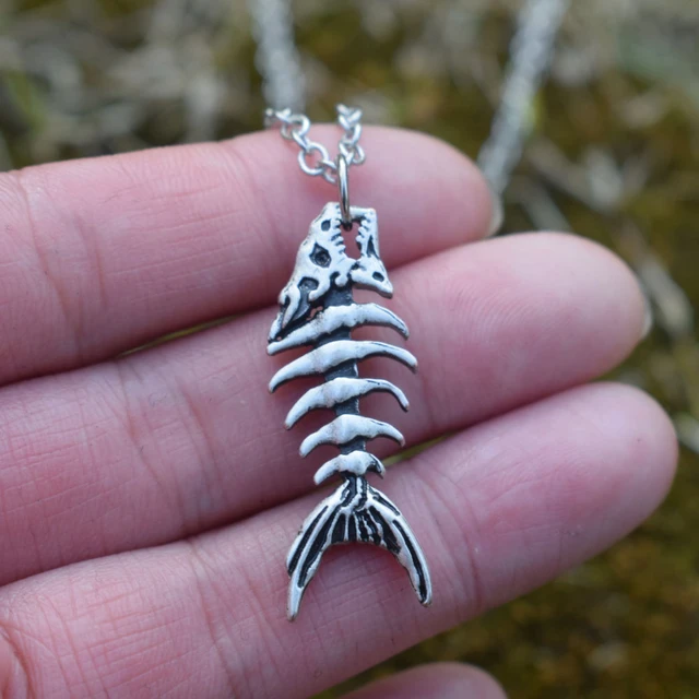 Lovely Dainty Celtic Fish Skeleton Necklace Fishbone gift for fishing lover