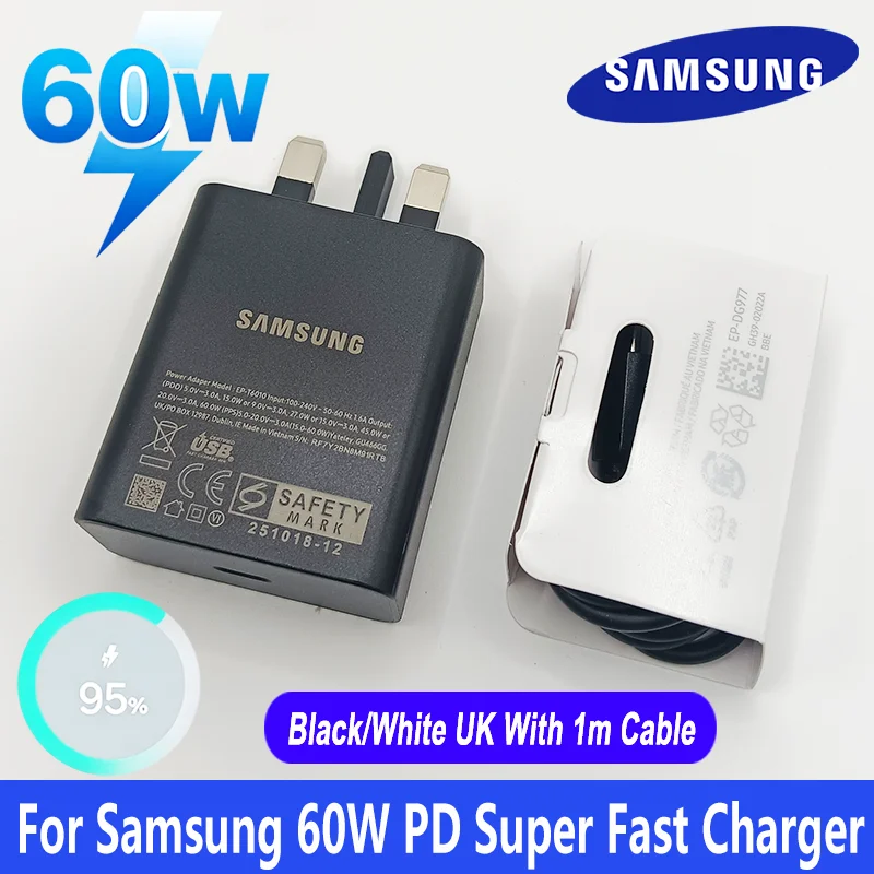 Samsung 60W UK Plug PD Charger - Original Type C Super Fast Charge Adapter