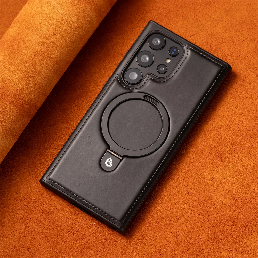 Premium Retro Leather Magnetic Case with Wireless Charging and Shockproof Design