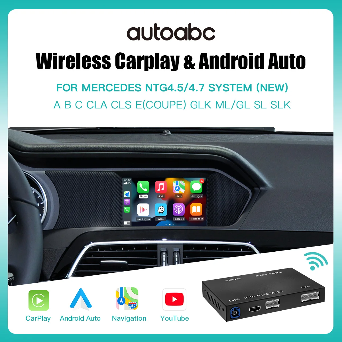 AUTOABC Wireless CarPlay Android Auto Fits For Mercedes A B C E S 