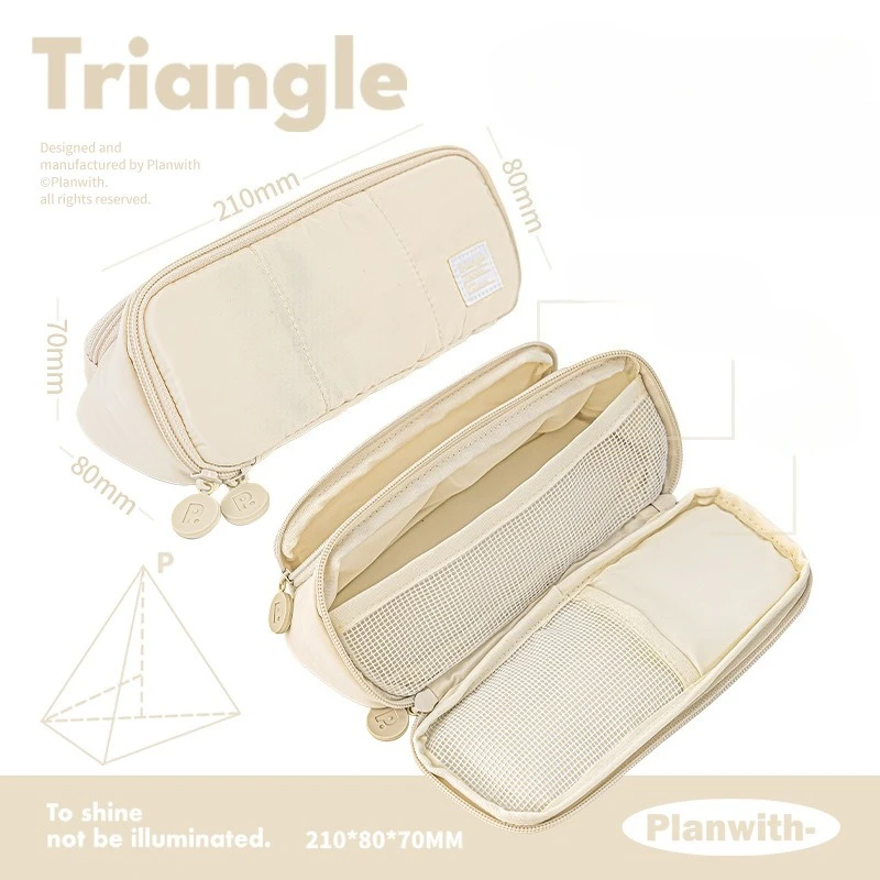 어린이를위한 단순 삼각형 연필 케이스 소녀 소년 캐주얼 한국 패션 솔리드 컬러 편지지 보관 가방 휴대용 펜 주최자