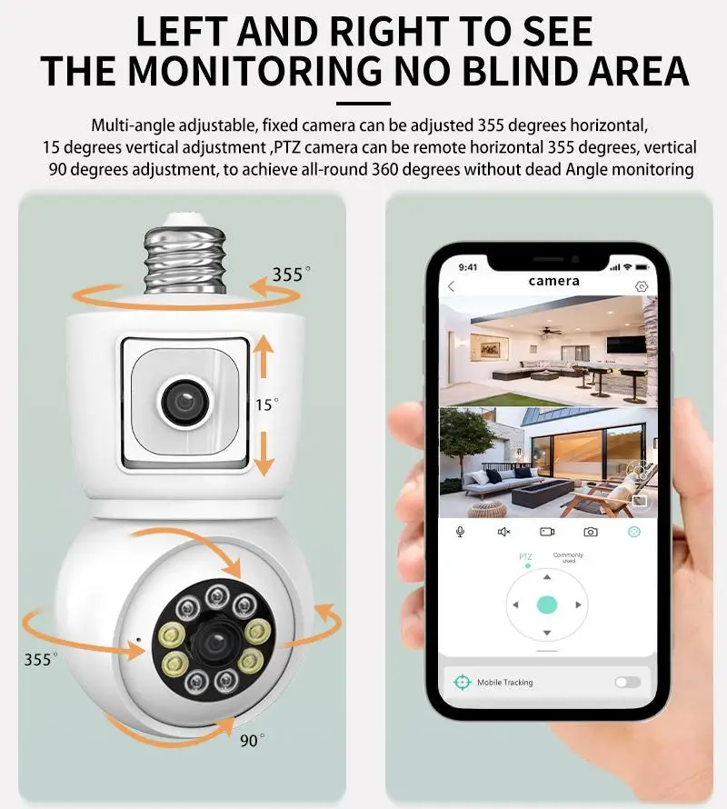 8MP E27 Bulb WiFi Camera 4K Dual Lens Dual Screen Cam Auto Tracking Two Way Audio Night Vision CCTV Security Protection ICSEE 5