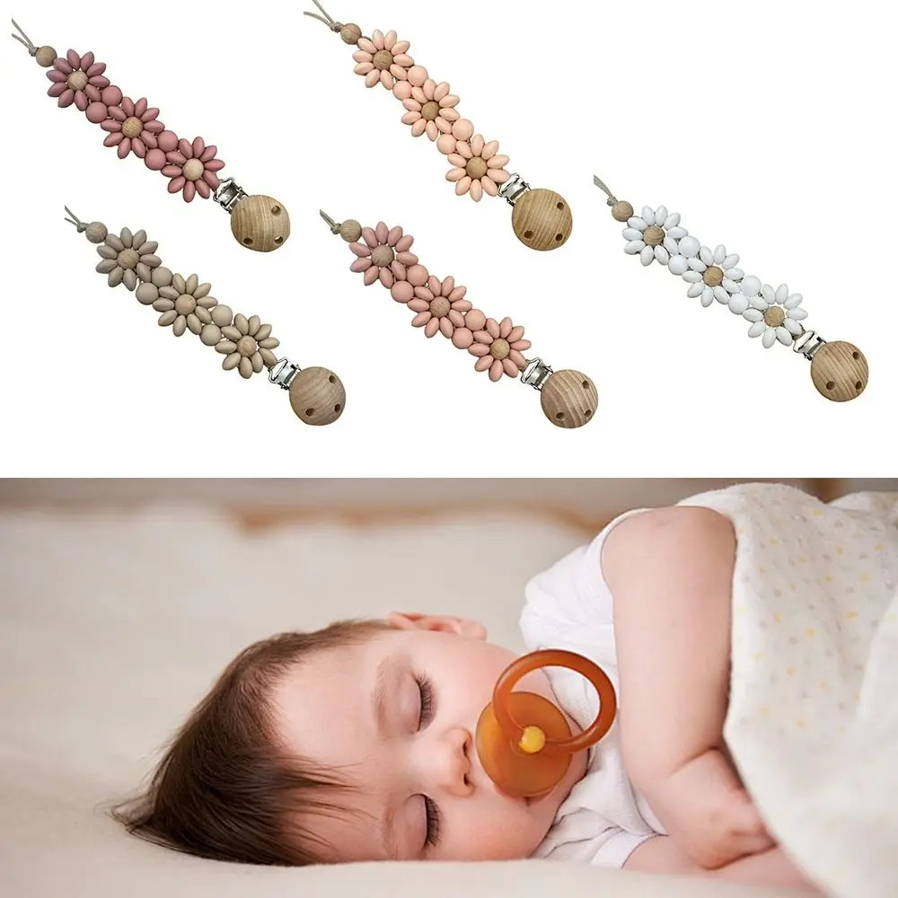 Essentional Handmade Pacifier Clip Silicone Flower Design Dummy Nipple Holder Clip Flower Soother Clip Newborn
