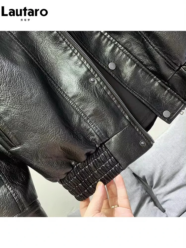 Lautaro Autumn Winter Cool Oversized Black Thickened Warm Pu Leather Jacket Men Stand Collar Zip Up Luxury Designer Clothes 2023 4