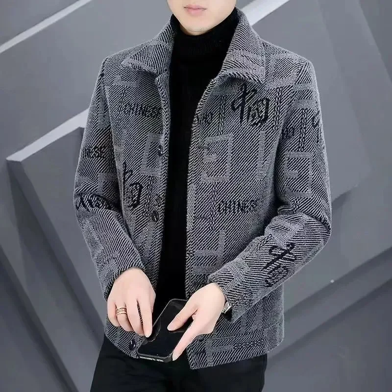 Men's Winter Fleece-lined Thickened Woolen Jacket New Style Warm Autumn/winter Loose Fit Casual Clothing Overcoat