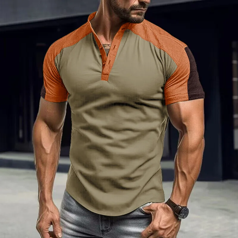 

Men's Short Sleeve Stand Collar T-shirt Men's Outdoor Sports Workout Top T ShirtGD-WY