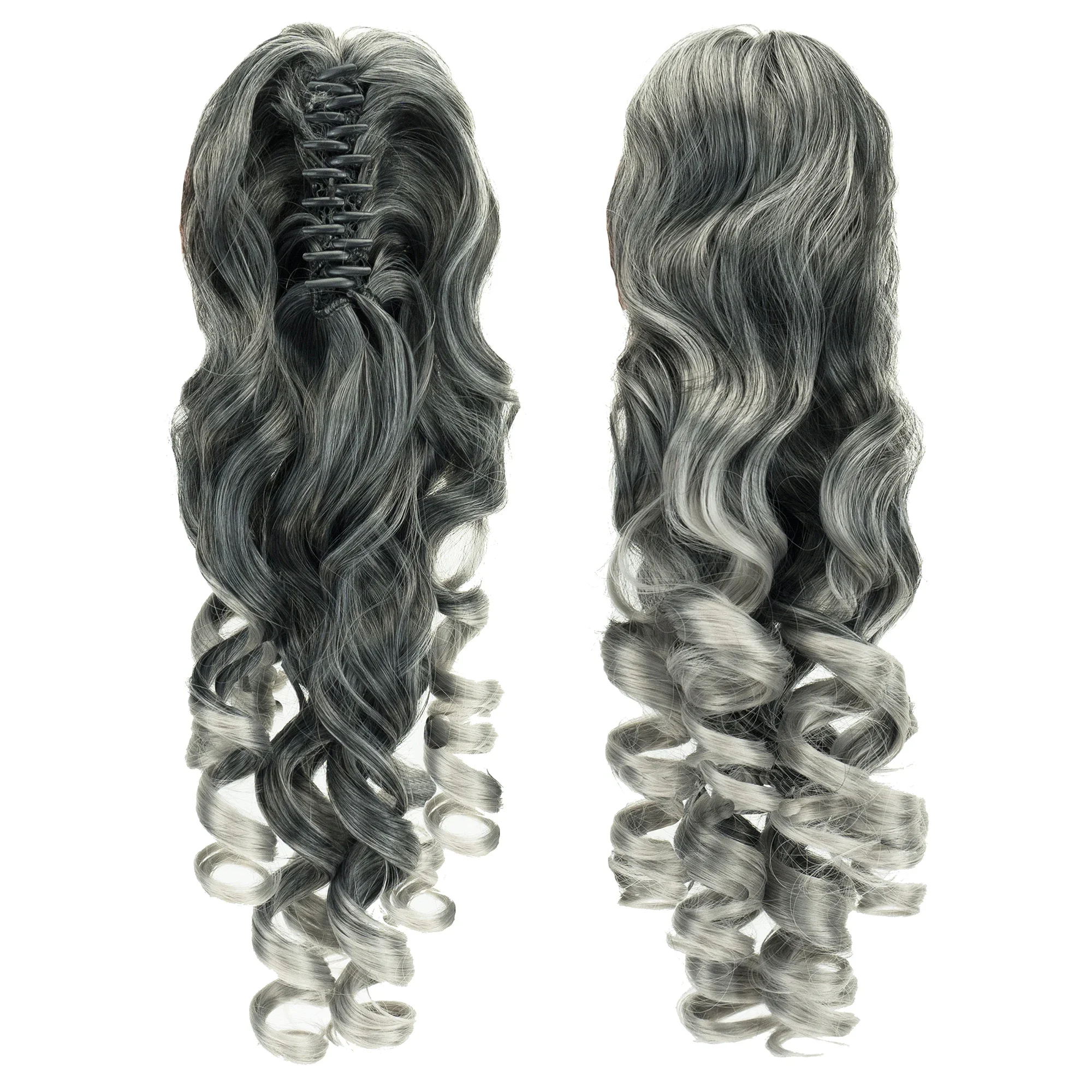 

Ombre Grey Curly Clip in Ponytails Hairpieces Claw Headwear Fake Pony Tail Hair Extensions Postiche Queue De Cheval