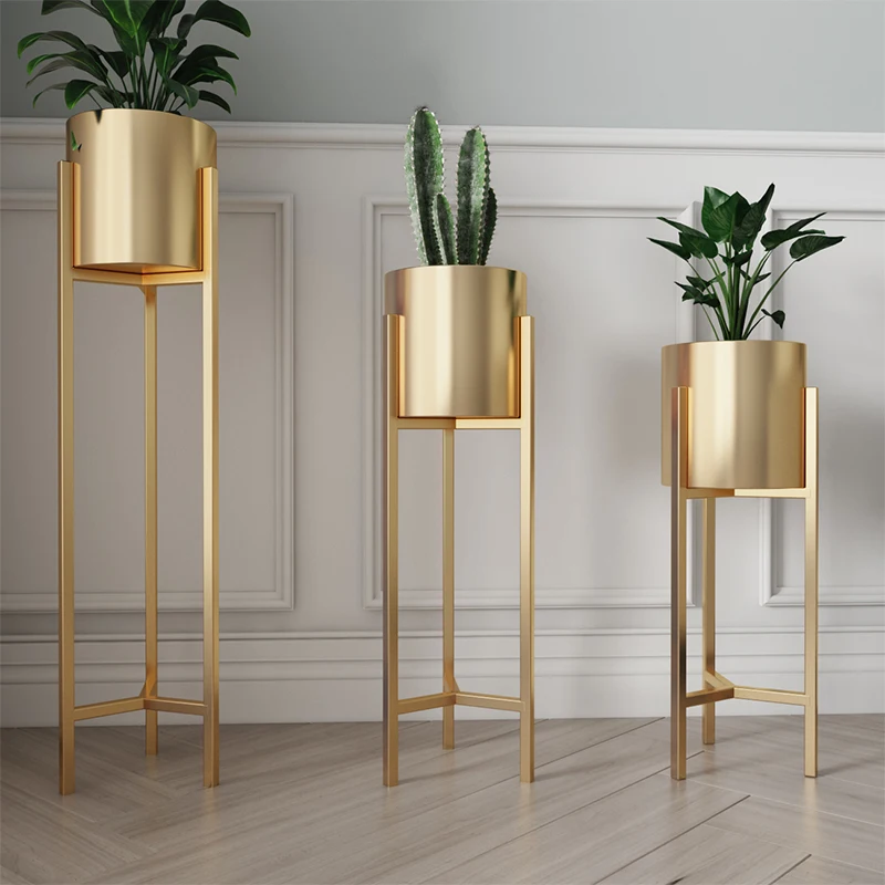 

Nordic Modern Simple Golden Flower Pot Stand Iron Flower Stand Home Living Room Creative Green Dill Flower Shelf Floor Ins