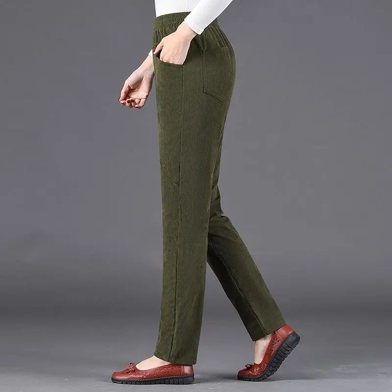 Autumn Winter Oversized Loose Casual High Waist Elastic Straight Pants Lady Simple Fashion All-match Solid Color Trousers Women