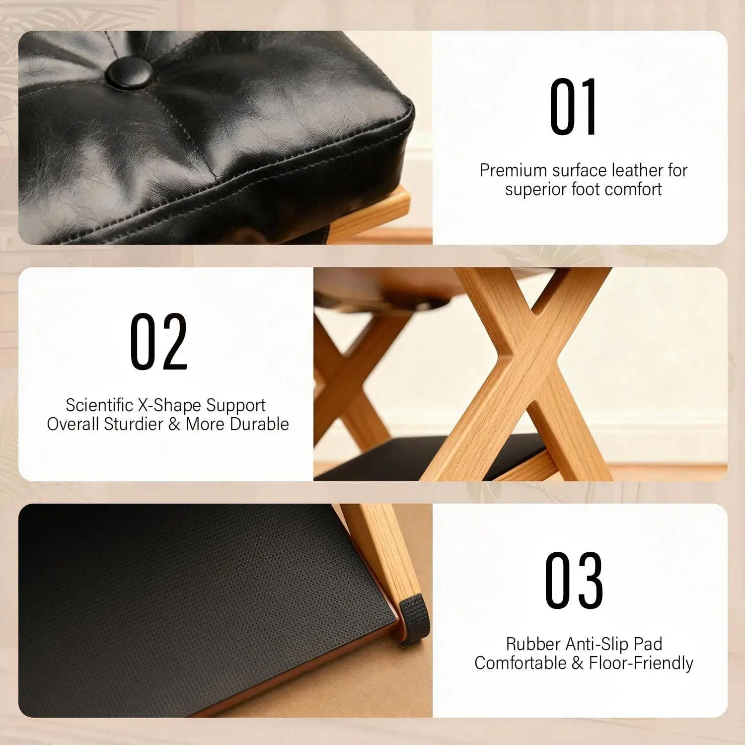 Under Desk Footrest Wooden Double Layer Non Slip Ergonomic Foot Rest for Office Home Apartment Bedroom Adjustable Foot Stool