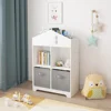Kids Dollhouse Bookcase with Storage, 2-Tier Storage Display Organizer, Toddler Bookshelf with 2 Collapsible Fabric Drawers 6