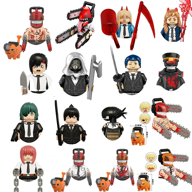 Anime Motosega Uomo Building Block Denji Power Himeno Makima Mini Action Doll Assembly Brick Kids Education Toy Compleanno Gitfs