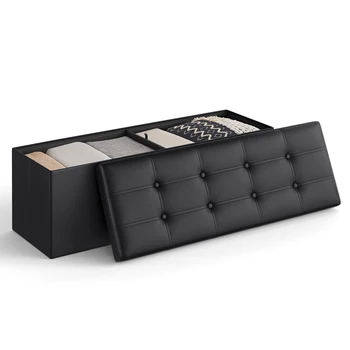 SONGMICS 43-Inch Folding Storage Ottoman Bench – Faux Leather Chest, Footrest & Coffee Table 1
