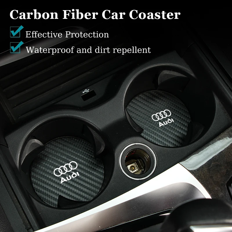 Car Cup Mat 2Pcs Carbon Fiber Bottle Holder Pad Anti-slip For Audi A1 A3 A4 A5 A6 A7 A8 Q2 Q3 Q5 Q7 Q8 Quattro S7 S8 S3 S4