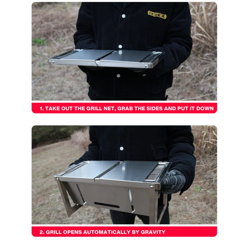 Outdoor picnic stainless steel folding barbecue stove detachable household charcoal firewood barbecue stove utensils