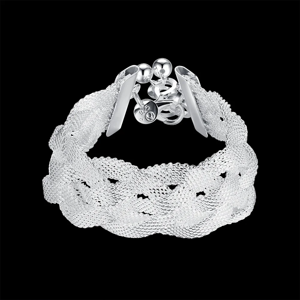

925 Sterling Silver Bracelets for Women Net Reticulated Chain Wedding Party Christmas High Quality Fashion Jewelry 20cm