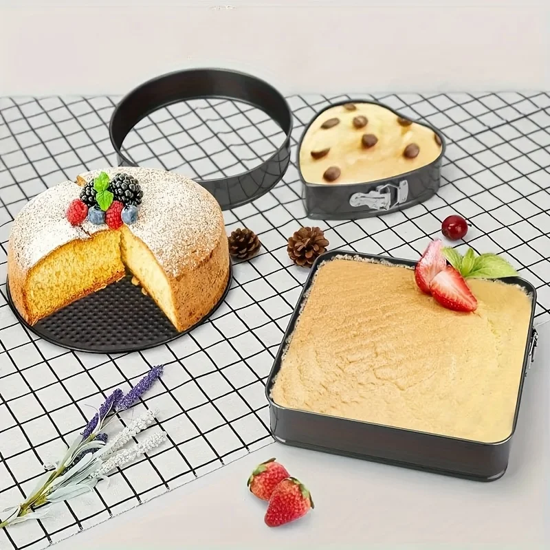 3 Piece Set Non-Stick Cake Mold Baking Tools round Heart Square DIY Cake Molds with Lid Flexible Bottom Pastry Kitchen Tools