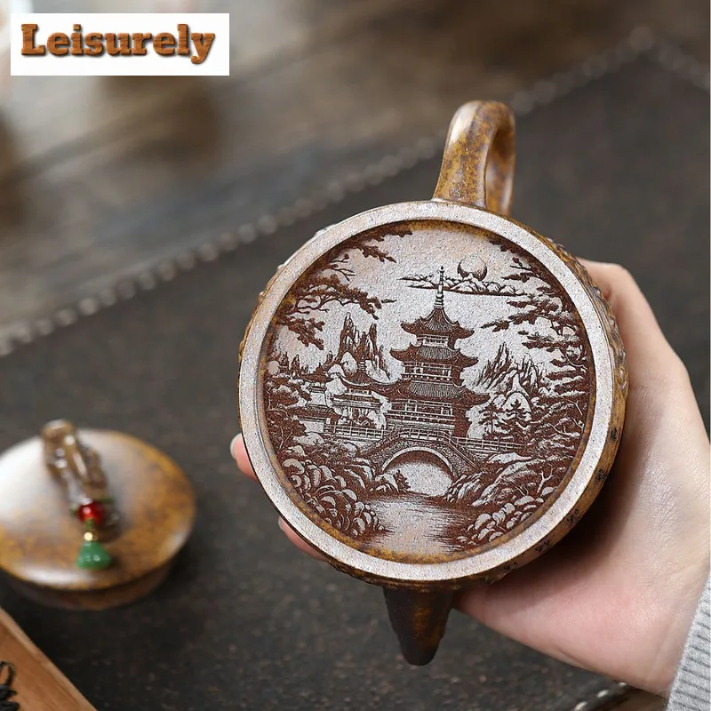 280ml Yixing Purple Clay Teapot Handmade Ji Quan Pot Raw Ore The Keel Gold Sand Mud Tea Brewing Kettle With Infuser Zisha Teaset