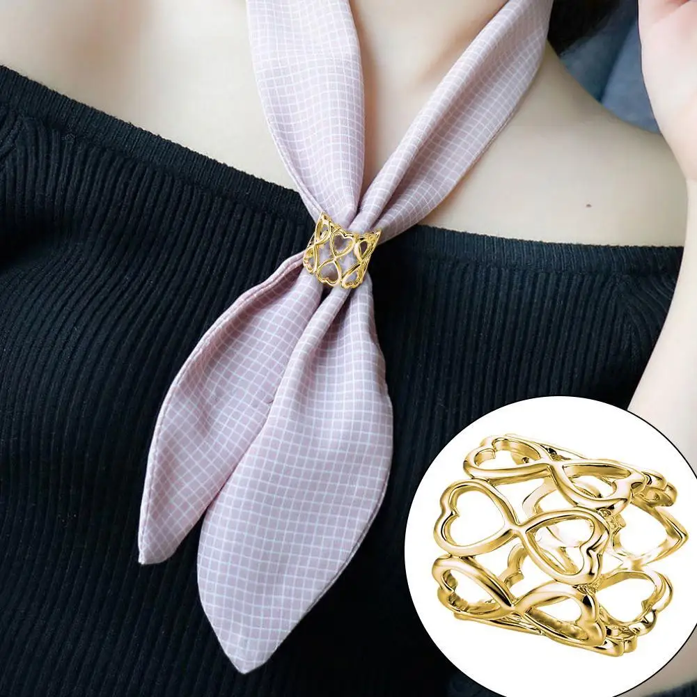 Fashion Scarf Silk Buckle Hollow Heart Knotted Button Scarves Shawls T-Shirt Shirt Hem Buckle Holder Jewelry Clothing Accessory enamel lovely silk scarf buckle atmosphere rhinestone butterfly three ring scarf buckle