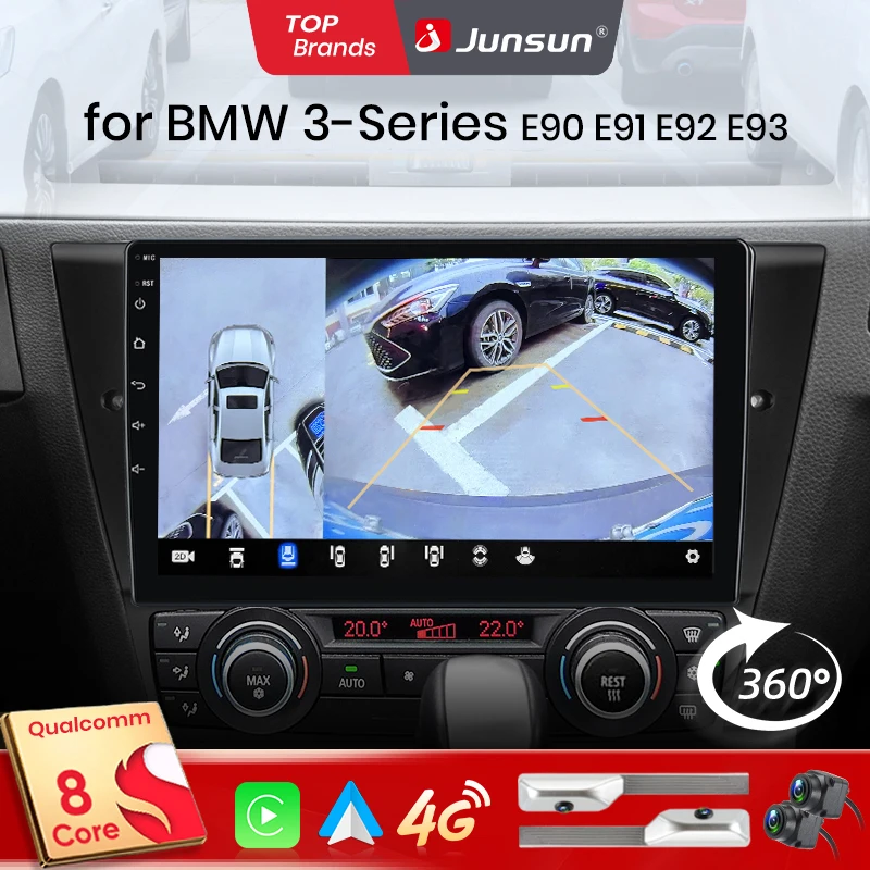 Junsun Qualcomm 8-Core 360 Kamera Wireless CarPlay Android Auto Autoradio für BMW 3er E90 E91 E92 E93 GPS
