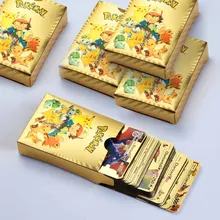 

54Pcs Pokemon Card Soft Metal Black Gold Silvery Packs Cards English Spanish Vmax Gx Charizard Game Collection Pikachu Boxes Toy