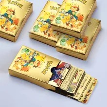 

New Style Hot Pokemon Card 54Pcs Soft Metal Gold Silvery Cards English Vmax Gx Charizard Game Collection Pikachu Boxes toy boys