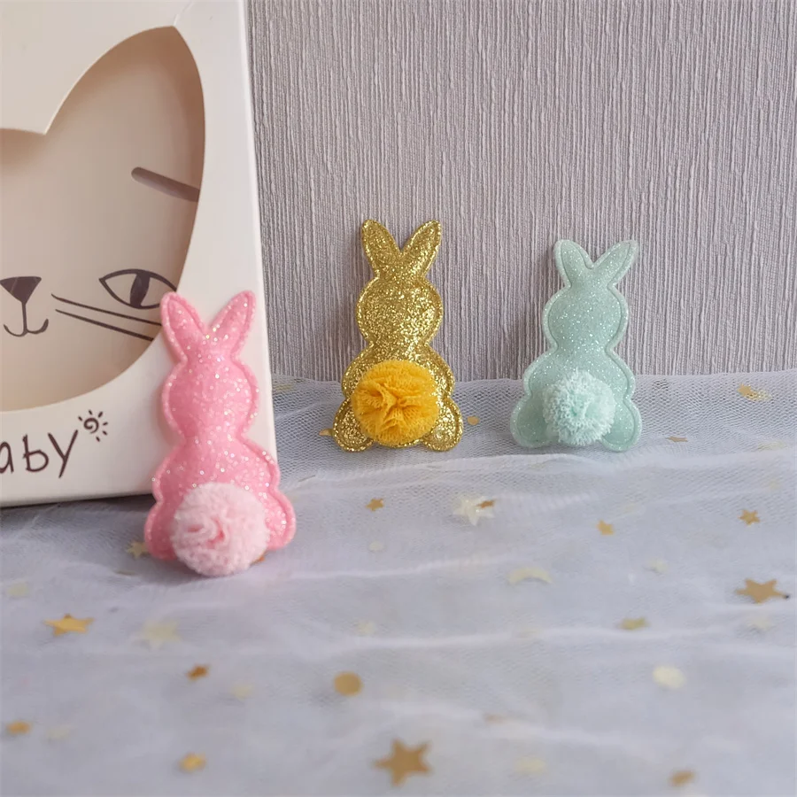 20Pcs/Lot 5*3cm Cute Shiny Rabbit Pads Patches Appliques For Craft Clothes Sewing Supplies DIY Hair Clip Accessorie Hat Patches