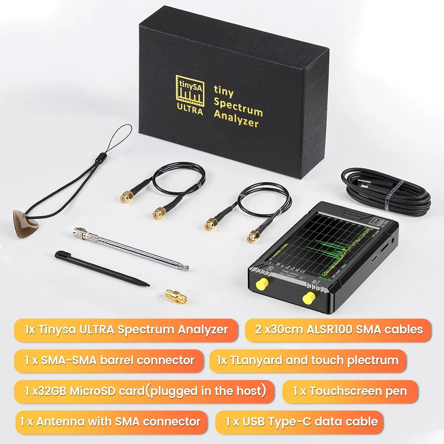 New Tiny Spectrum Analyzer TinySA ULTRA 4 Display 100kHz To 5.3GHz With 32gb Card Version V0.4.5.1 Network Internal Lan Tester I.1652154600