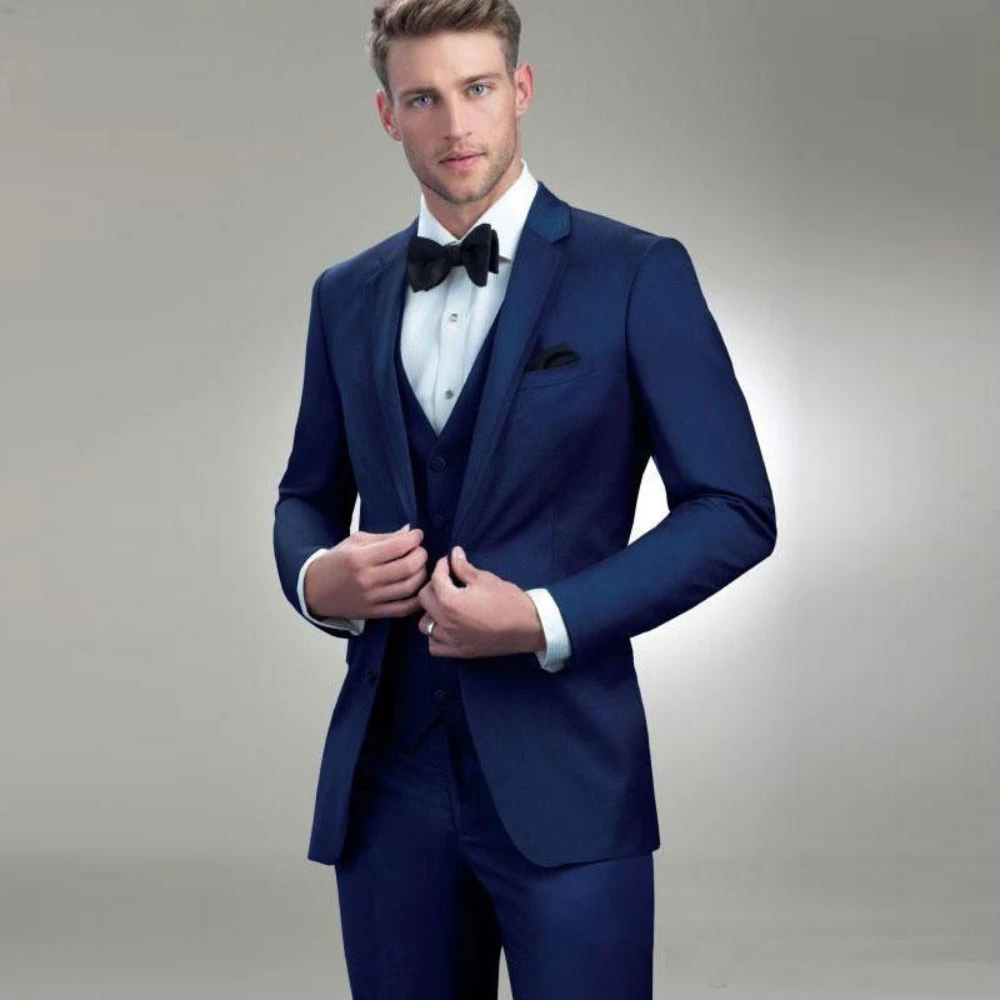 

Slim Fit Navy Men Suit 2 Pieces Business Blazer Pants One Button Solid Color Wedding Groom Formal Party Causal Tailored