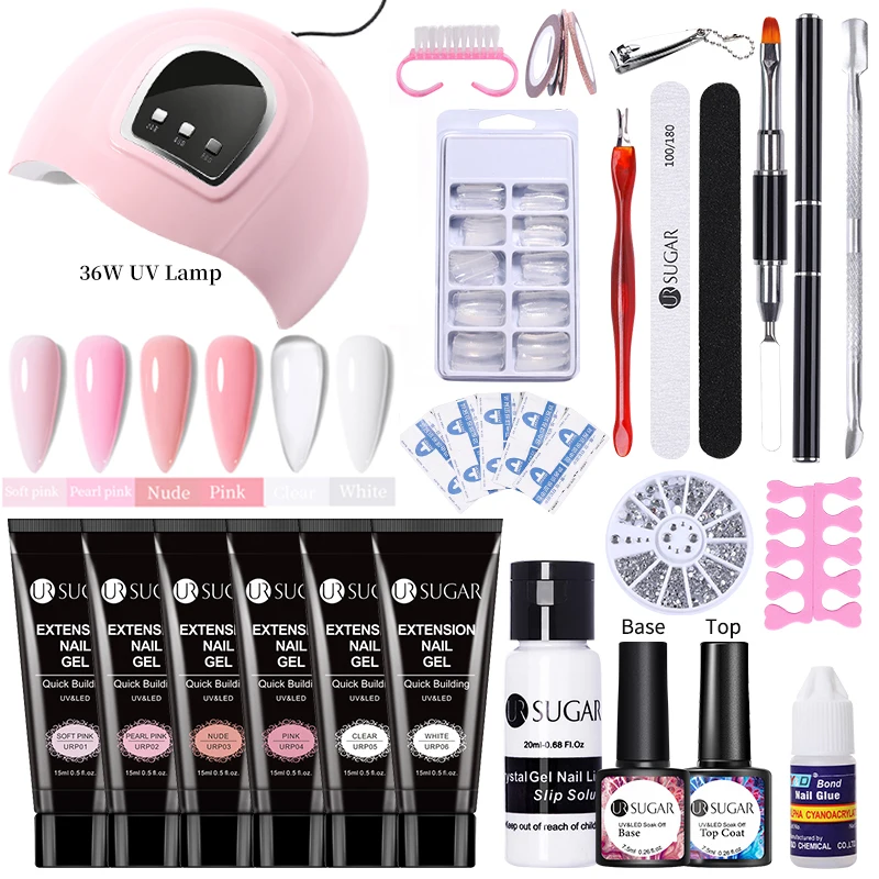 

UR SUGAR 15ml Extension Nail Gel Set 6W LED Lamp Full Manicure Set Finger Extend Mold Nail Kit All For Quick Extension Tool Kit