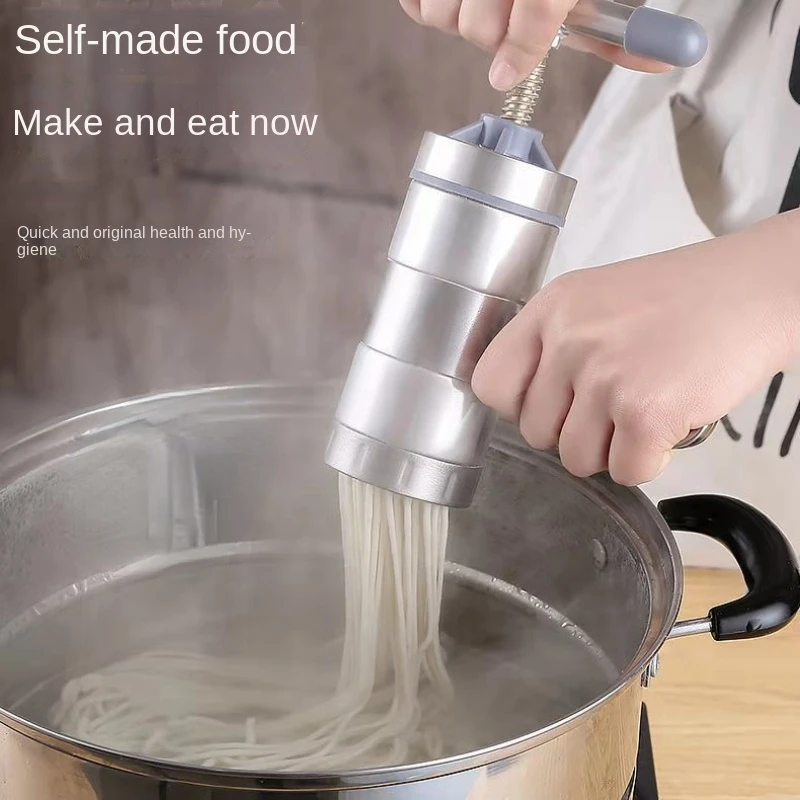Stainless Steel Household Small Manual Noodle Pressing Machine Shake Pasta Noodle Making Machine with 2 Interchangeable Molds