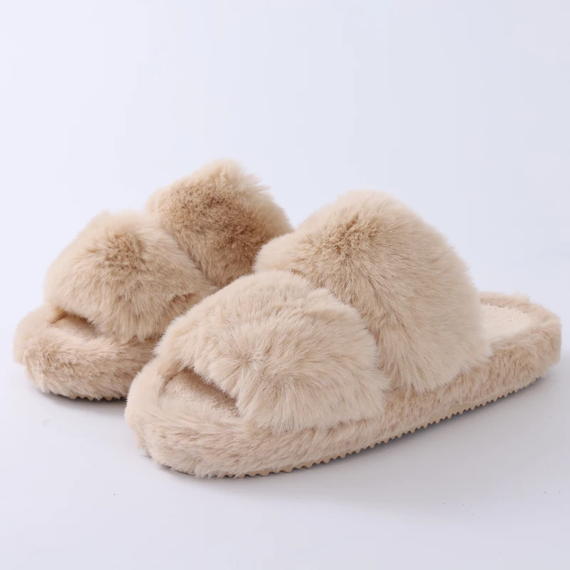 Comwarm Winter-Fuzzy-Hausschuhe für Damen, flacher Boden, lässige Baumwoll-Slides, weiche Sohle, Heim-Slides, pelzige, warme, gemütliche Damen-Hausschuhe – Detail 6