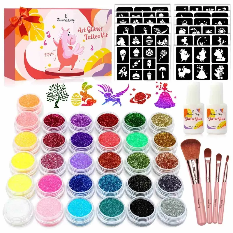 Fashion Washable Toys Box Make up Toy Girl Gift 31colors Makeup Temporary Glitter Tattoos Kit for Girls Set