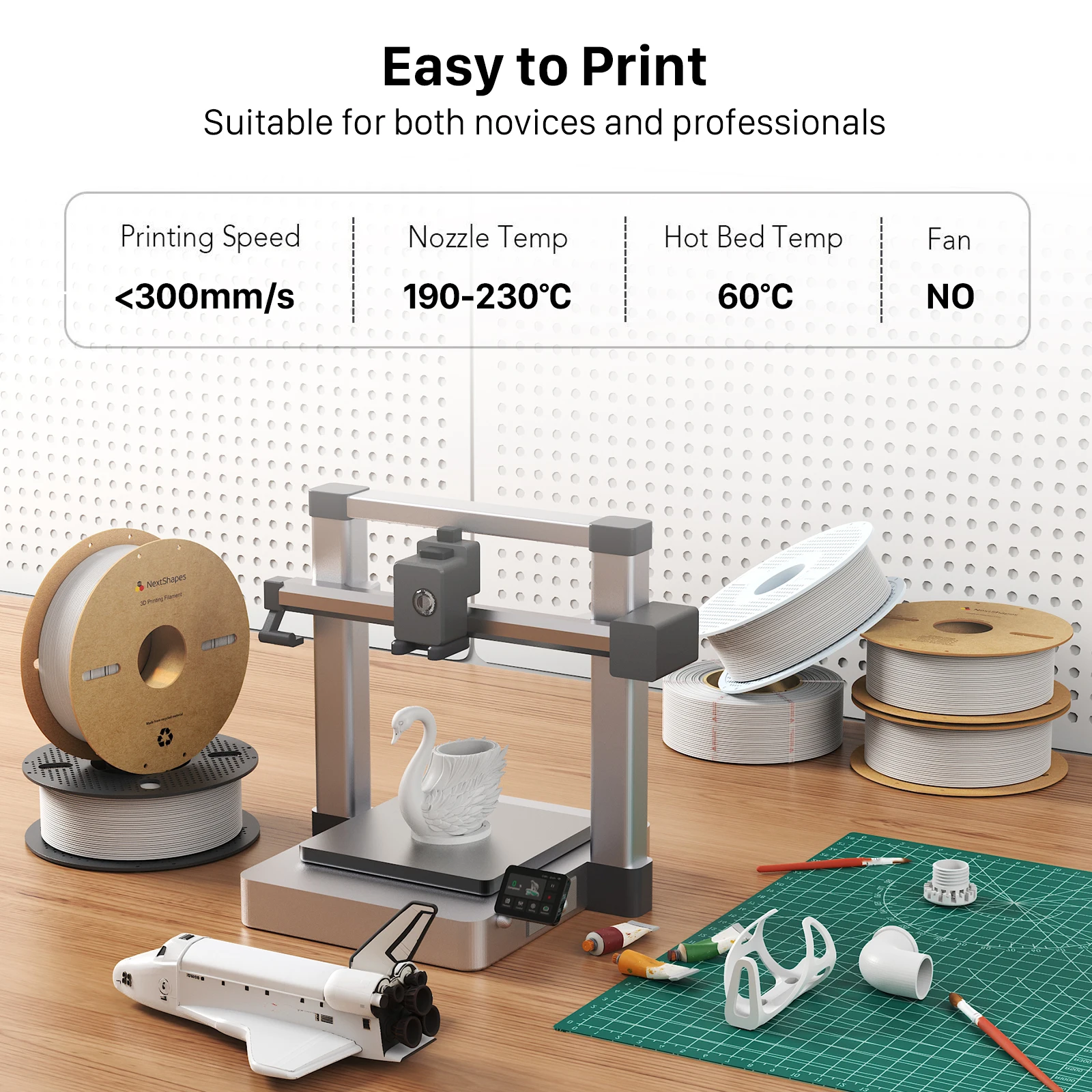 NextShapes PLA Lite 3D 프린터 필라멘트, 1.75mm/±0.02mm. 필라멘트는 기포가 없고 초보자에게 적합합니다.