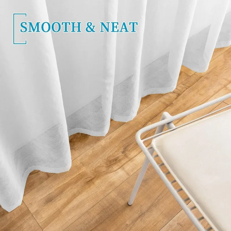 4 Panels White Sheer Curtains 108 inches Long Rod Pocket Semi Sheer Curtain Translucency Balance Privacy Voile Window Drapes 6
