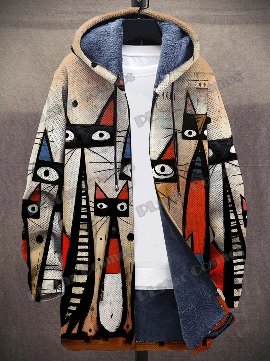 Hippie Art & Retro Paisley Art Muster 3D-gedruckter Herrenmode-Plüsch-dicker Kapuzenmantel Winter Lässige warme Reißverschlussjacke CM11 – Detail 9