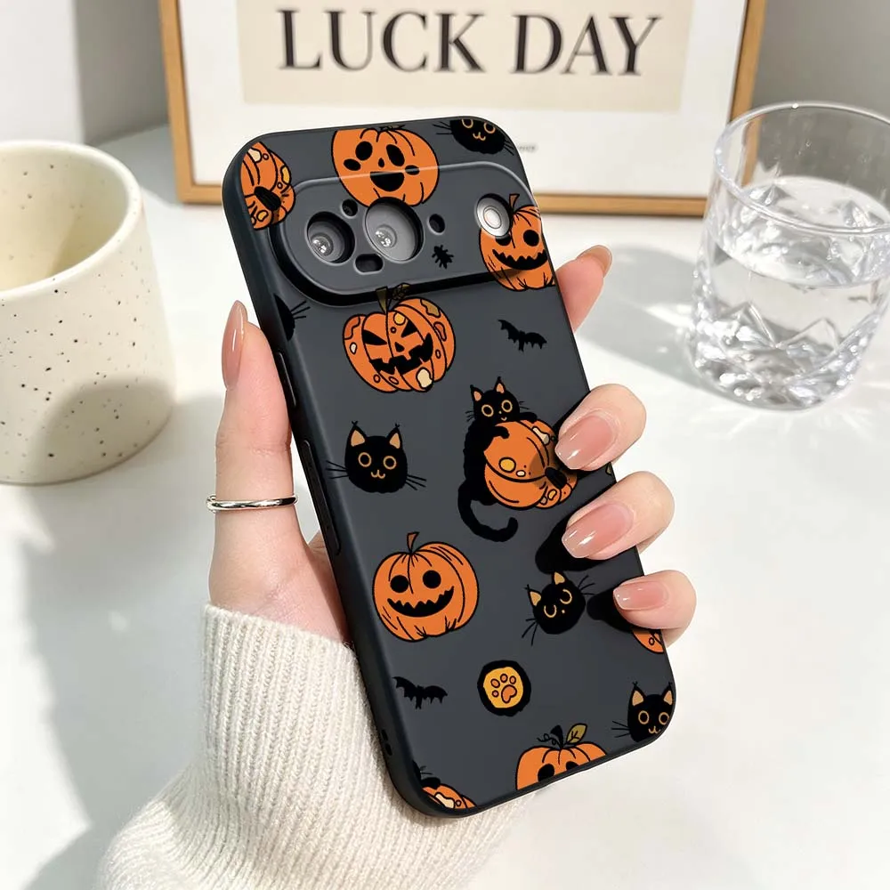 Spooky Pumpkin Cat Black Soft Silicone Phone Case