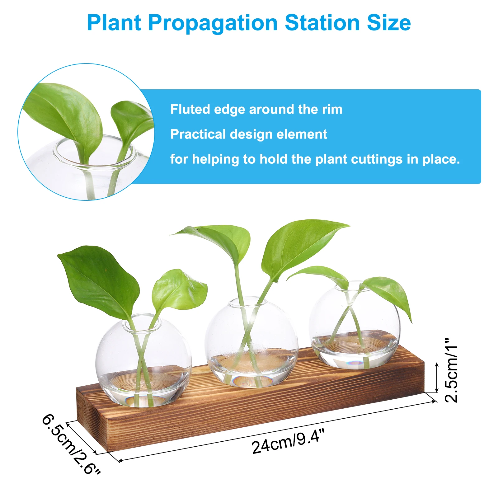 Glass Vases with Wooden Tray 3 Bulb Flower Vase Small Plant Propagation Stations for Wedding Bedroom Home Decor Table Decoration 2