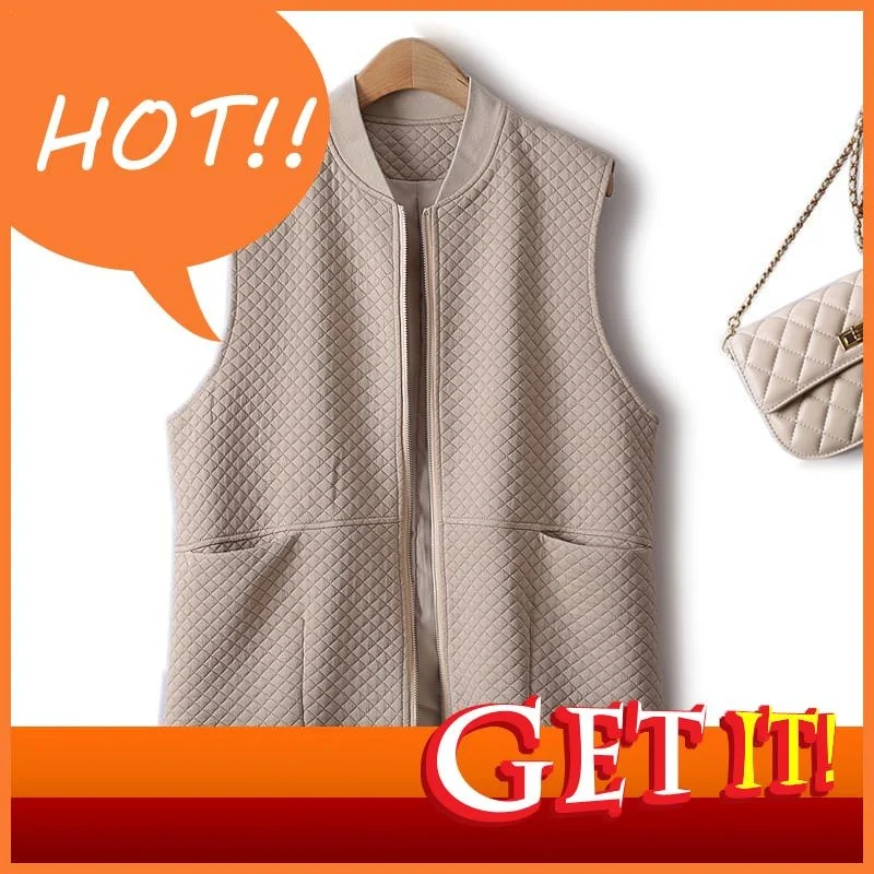 

Autumn Jackets For Women 2023 Slim Stand Collar Zipper Cardigan Small Plaid With Pockets Casual Fashion Vest For Woman 4XL