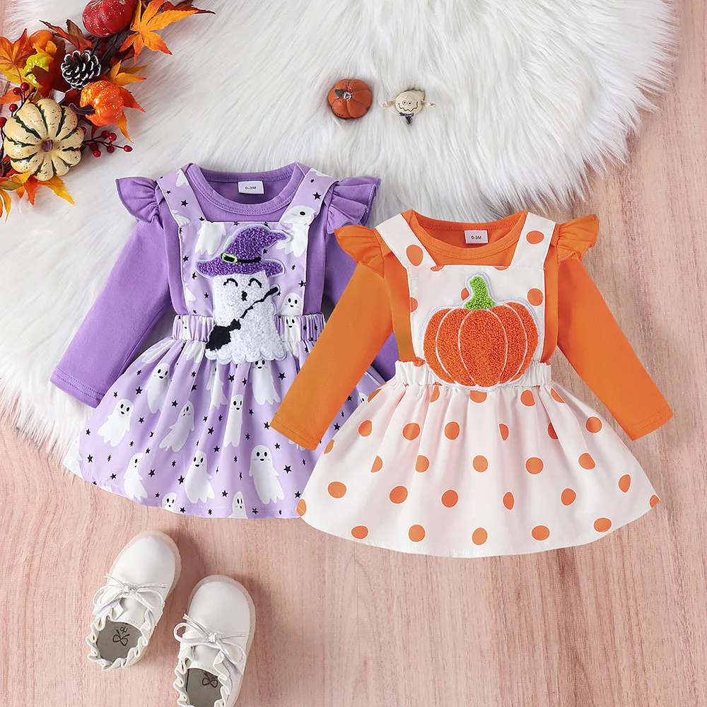 

Костюм для Хэллоуина из 2 предметов, боди с длинным рукавом и искусственная детская одежда, комплект платья с привидениями