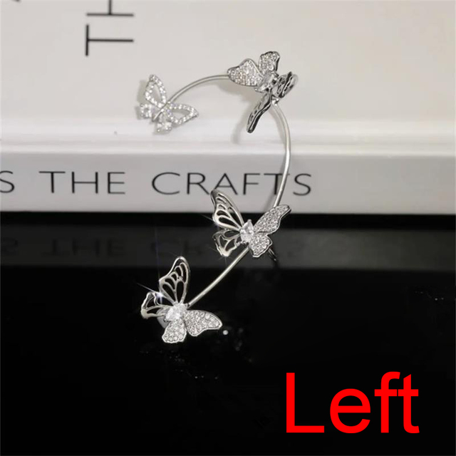 Hollow Butterfly Earrings Fashion Exquisite Single Ear Hook Women Girls Metal Rhinestones Ear Cuff Crystal Jewelry Gift