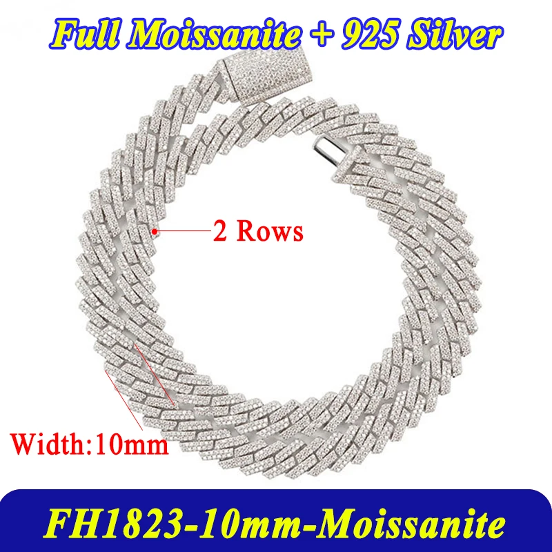 Hip Hop 10/13mm Mozanit Kolye Takı Erkekler Için Hediye 925 Ayar Gümüş Erkekler Lüks Elmas Küba Zincir Kolye Moda