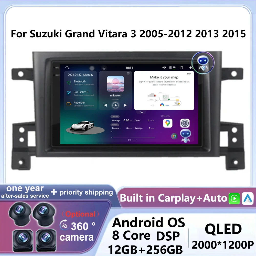 

9 дюймов Android 14 для Suzuki Grand Vitara 3 2005-2012 2013 2015 Автомагнитола мультимедийный видеоплеер Навигация стерео Carplay авто