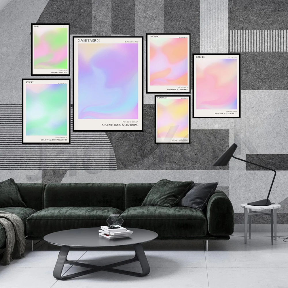 Zodiac Aura Gradient Poster Download Digitale Wall Art Print, Trendy Unique Zodiac Statement Dorm Room Decor Boho Y2K Wall Art