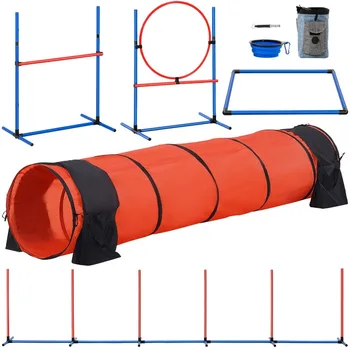 Dog Agility Training Equipment 5 PCS Set Upgrade w/ Hurdles Extended Tunnel,Dog Agility Training Equipment 5 PCS Set 2
