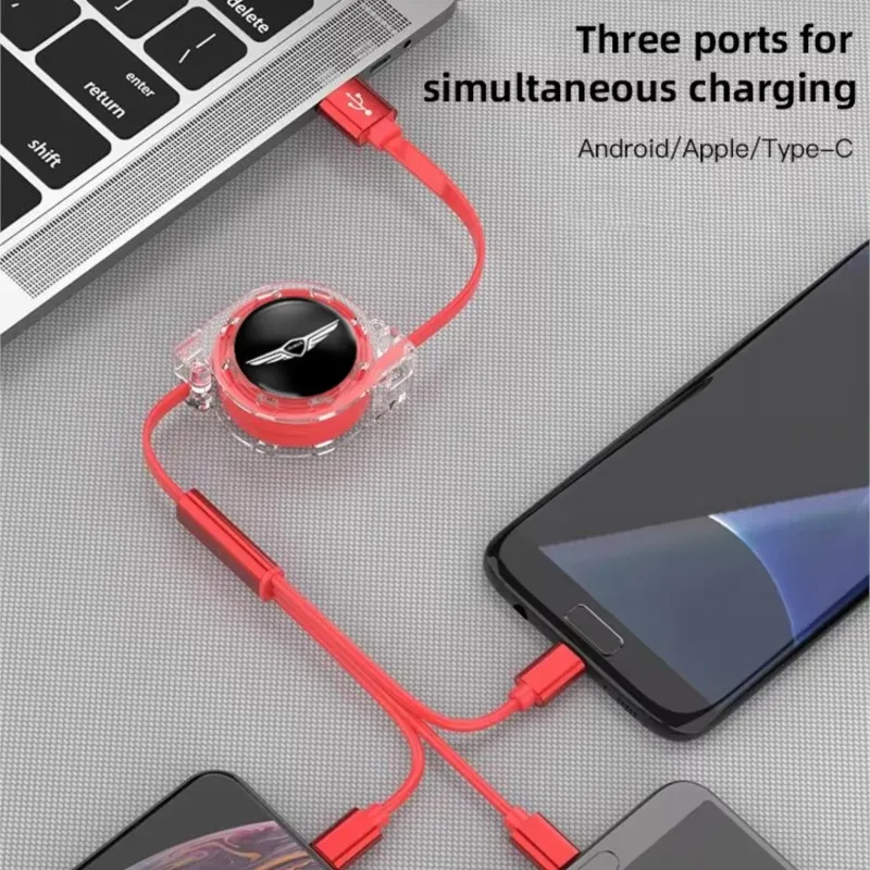자동차 3 in 1 USB 케이블 타입 C 마이크로 USB 고속 충전 케이블 제네시스 G80 GV70 GV80 액세서리용