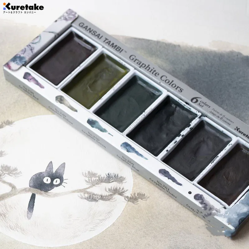 Watercolor Painting Set Japan Imported Kuretake Graphite Color Watercolor 6 Color Set Painting Material Matte Texture Pigment Artist's Art Supplies