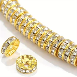Vibrant 8mm Flat Circular Inlaid Water Diamond Beads - 120pcs for DIY Bracelets and Jewelry Crafting (Golden - white Diamond)